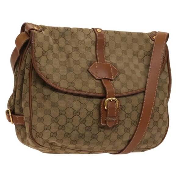 GUCCI GG Canvas Shoulder Bag Beige Gold Auth bs25338 - Picture 1 of 16